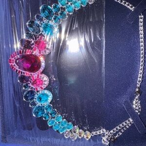 Swarovski Pink and Blue Sparkling Necklace with Faceted Gemstones